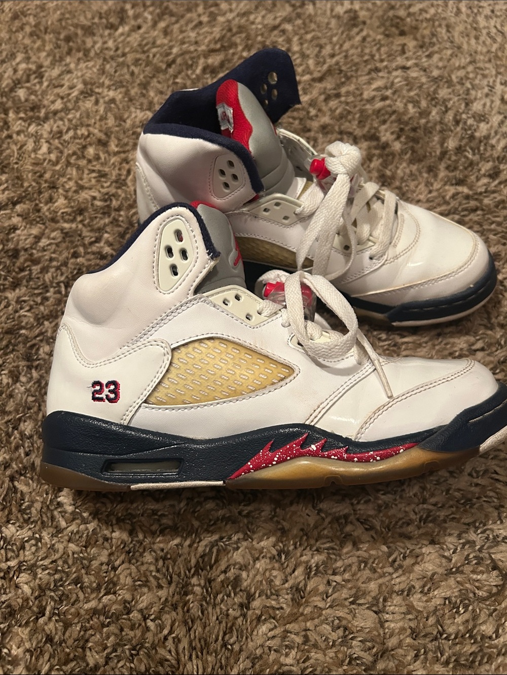 Jordan 5  White Navy Red